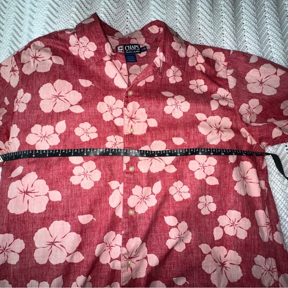 Men's Chaps Ralph Lauren Hibiscus Floral Short Sleeve Button-up Red Shirt - L - Picture 4 of 5